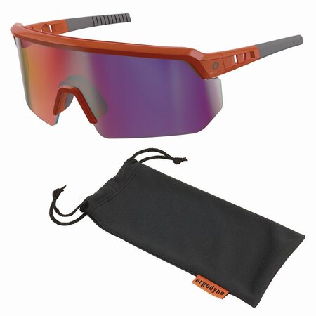 ERGODYNE Skullerz AEGIR Anti-Scratch/Anti-Fog Safety Glasses, Orange Nylon Frame, Purple Mirror Lens 55020